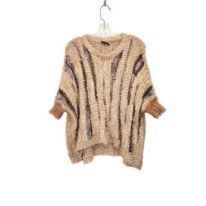 Textured Knit Poncho Sweater By Qed London S/M Acrylic & Polyester Blend Beige &